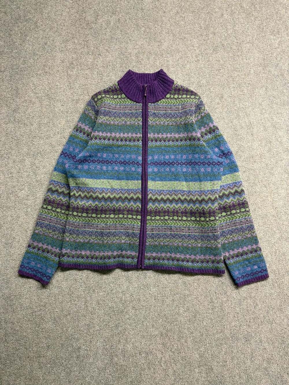 Woolrich Full Zip Cardigan Sweater Multicolor Fair Isle Wool